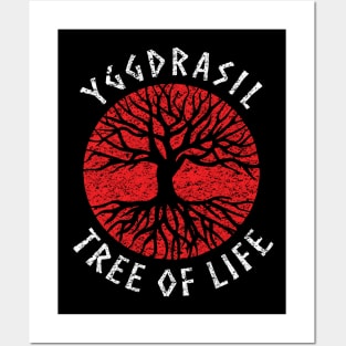 Tree of Life Yggdrasil Red Valhalla Vikings Grunge Distressed Posters and Art